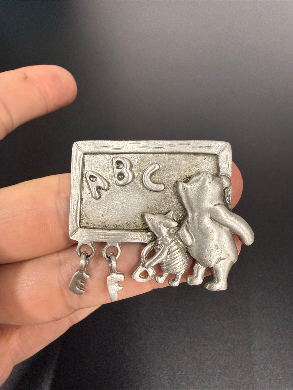 Silver-Tone ABC Chalkboard Bear & Friends Brooch